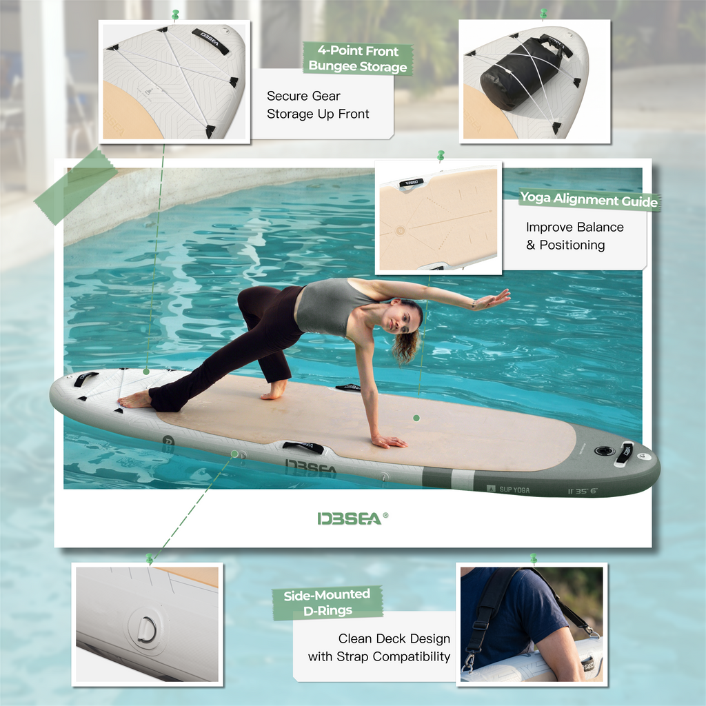 D3SEA 11' × 35" Extra Wide Inflatable Yoga SUP - Iceberg Green Pomegranate