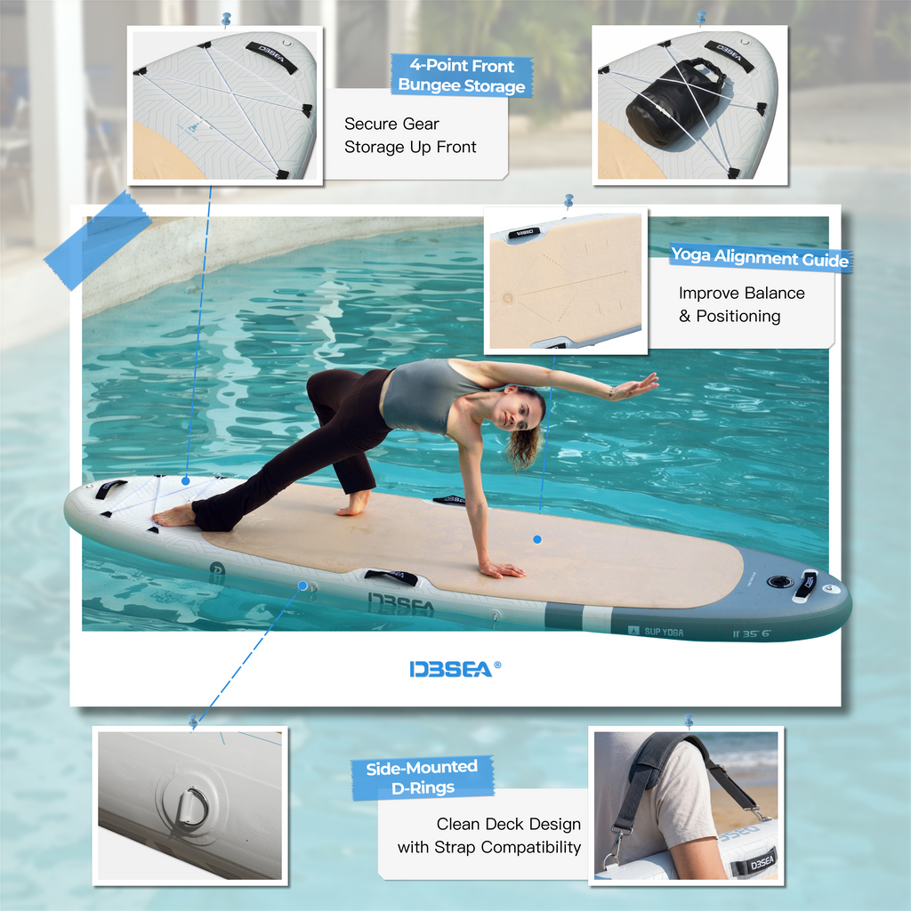 D3SEA 11' × 35" Extra Wide Inflatable Yoga SUP - Mist Blue Jasmine