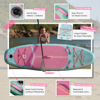 D3SEA 8' × 29" Inflatable Paddle Board for Kids - Glam Bolt Leopard (Mint Pink)