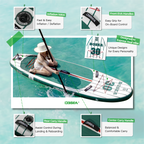 D3SEA 8'6" x 30" Inflatable Paddle Board for Kids - Green Red Varsity