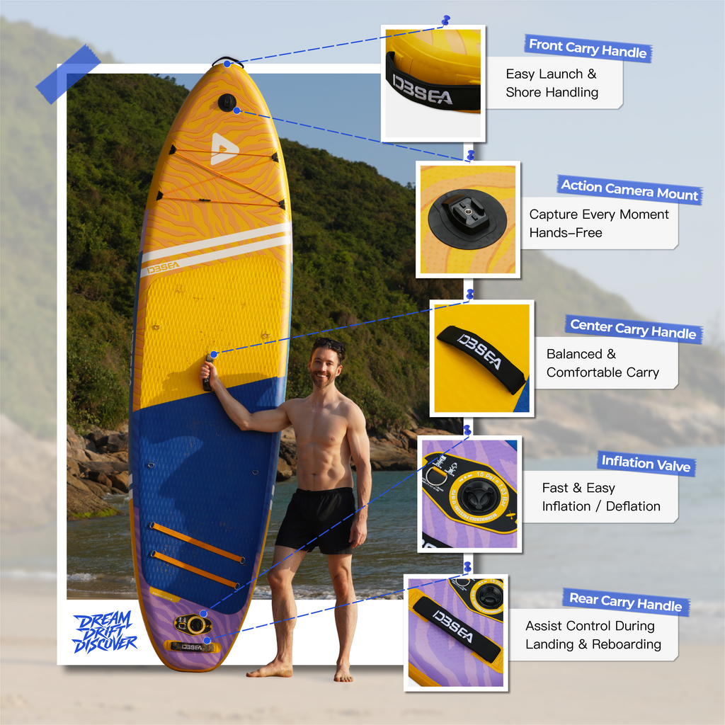 D3SEA 11' × 34" Extra Wide Inflatable Paddle Board - Golden Zest Zebra