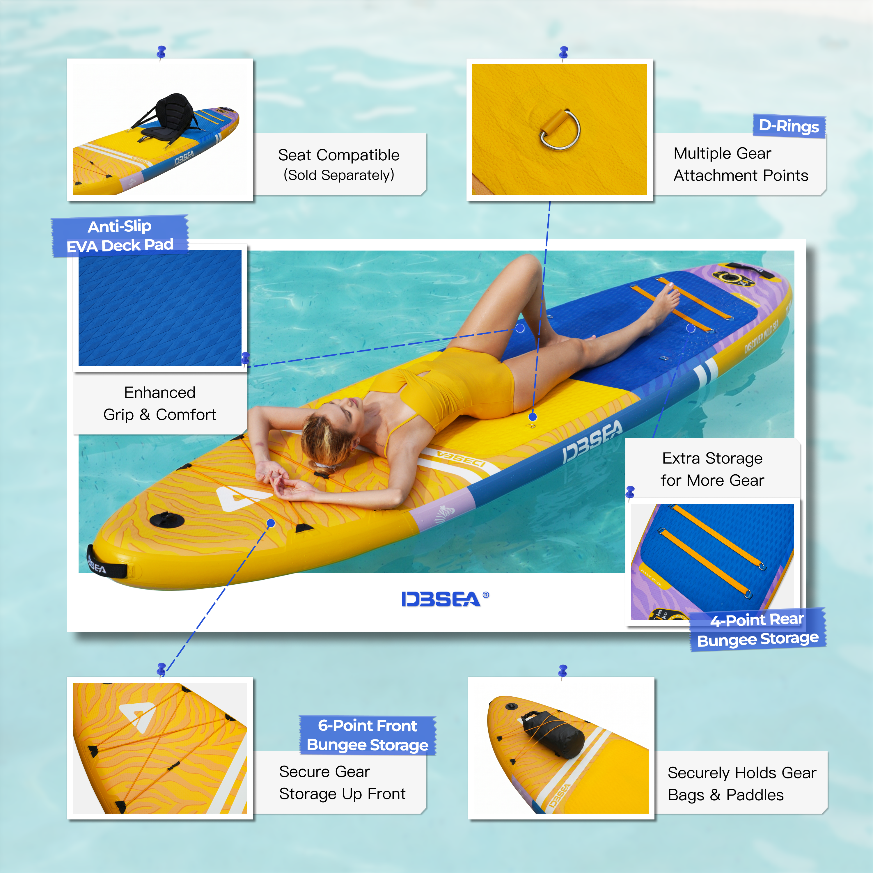 D3SEA 11' × 34" Extra Wide Inflatable Paddle Board - Golden Zest Zebra
