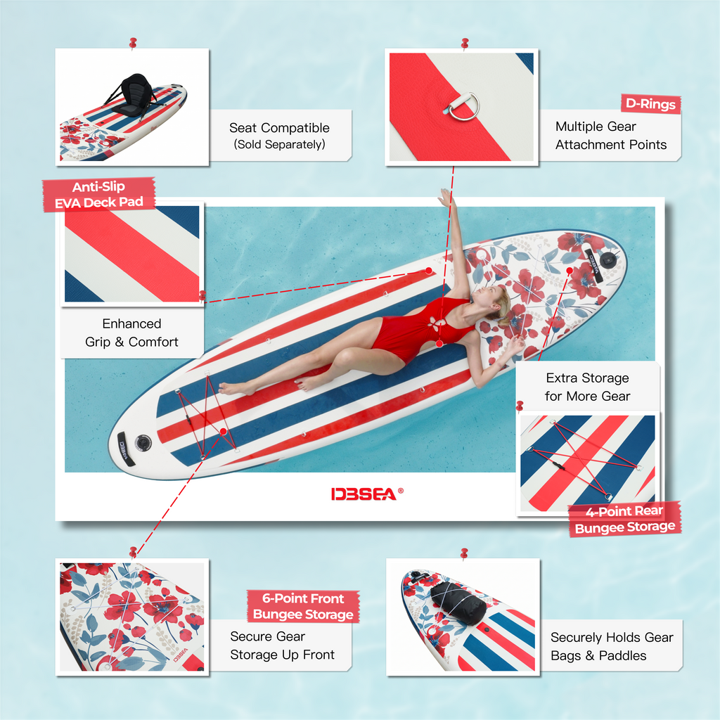 D3SEA 11' x 34" Extra Wide InflatablePaddle Board - Ruby Blue Bloom