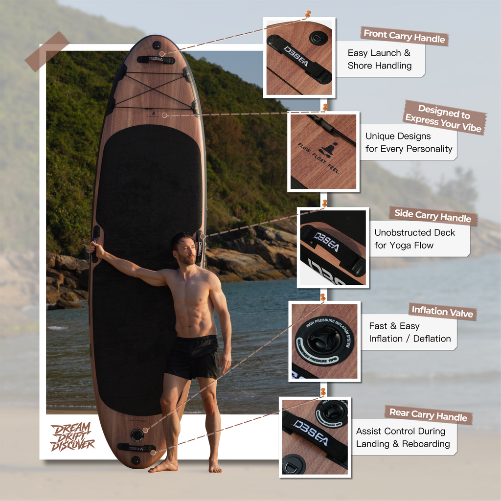 D3SEA 11' × 35" Extra Wide Inflatable Yoga SUP - Timber Noir