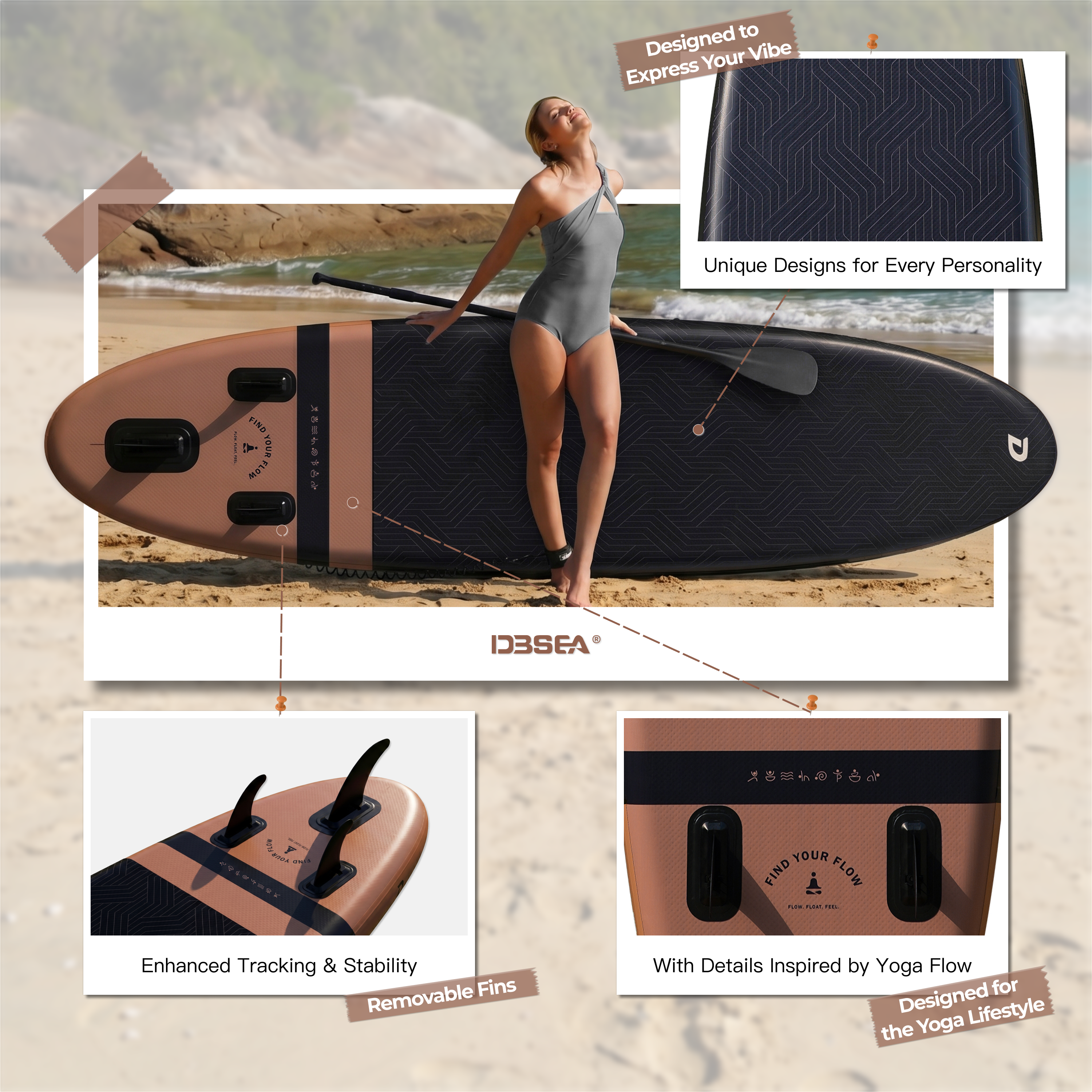 D3SEA 11' × 35" Extra Wide Inflatable Yoga SUP - Timber Noir