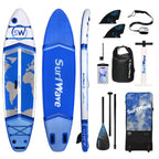 Pro Inflatable SUP Board,blue stand up paddle board 11ft All-Around inflatable stand up Paddle Board - Military-Grade for Surfing & Expedition, Includes Carbon Paddle & Pro Pump