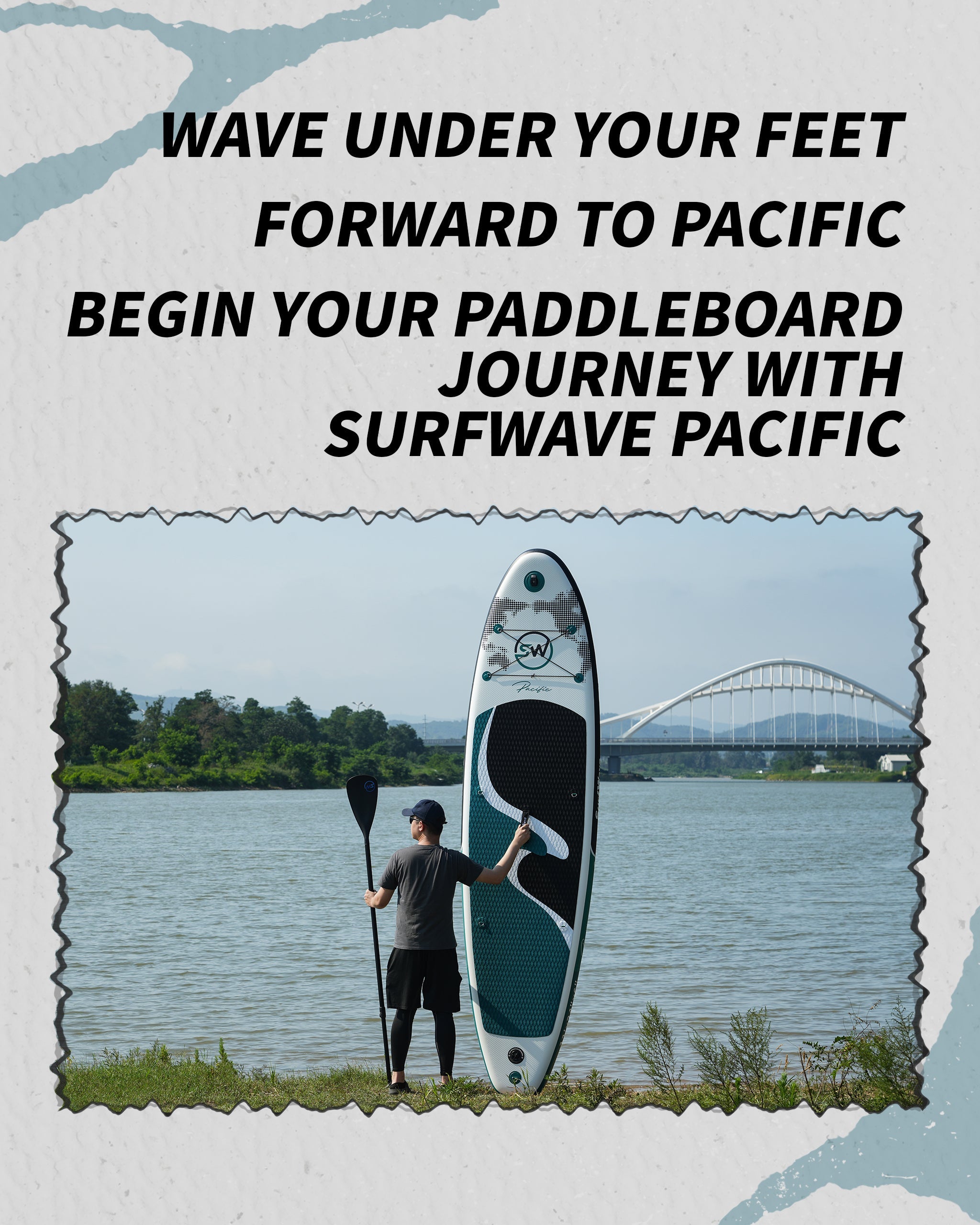All-Around Inflatable SUP Board, blue paddle board Pacific 10.8ft Ultra-Stable inflatable stand up Paddle Board for Family & Touring - Includes Pump, Paddle & Backpack