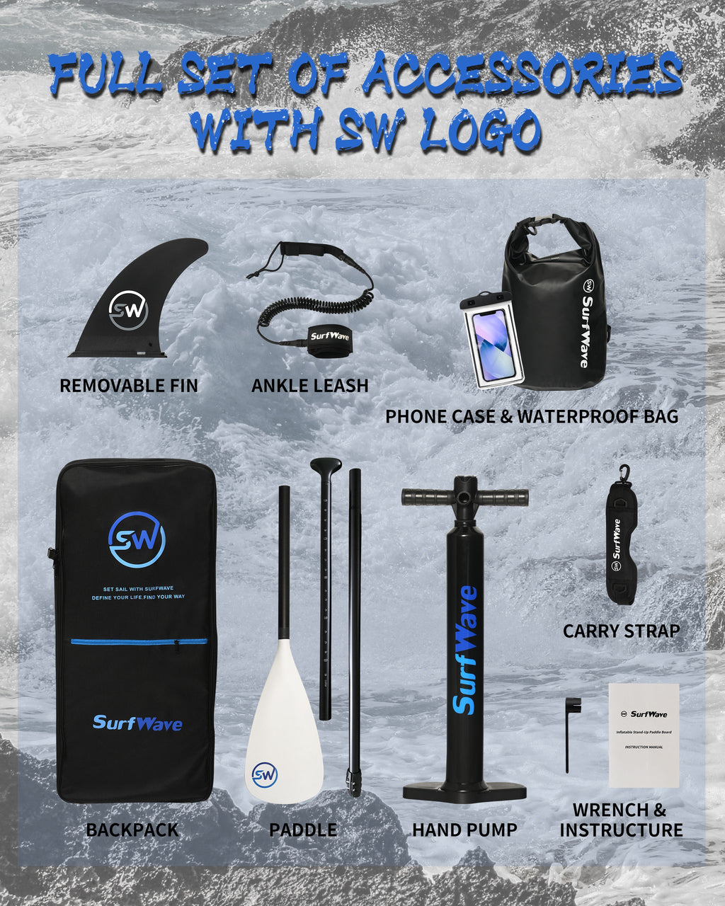SurfWave Indian Fitness SUP Board Package,silver paddle board
