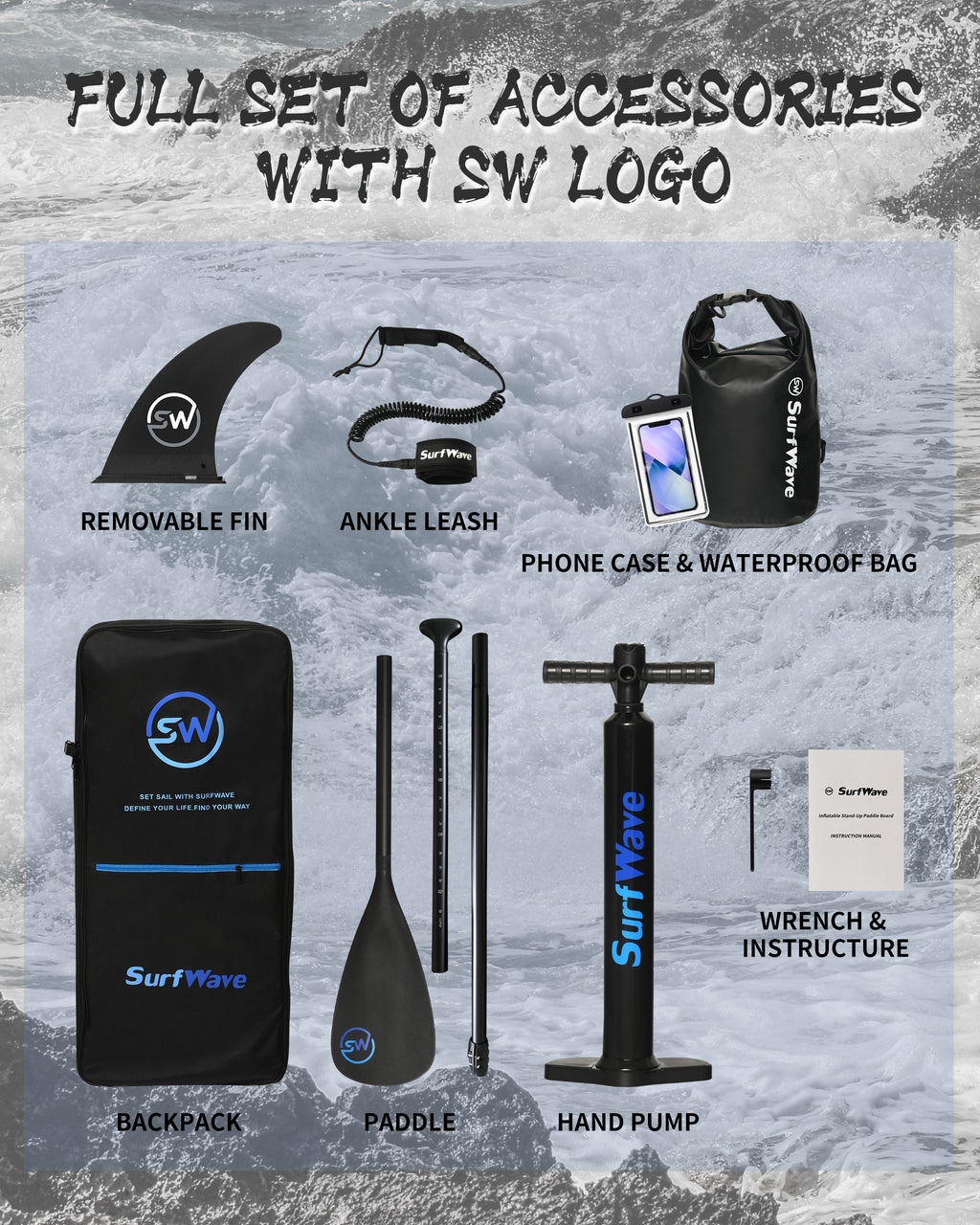 All-Around Inflatable SUP Board, blue paddle board Pacific 10.8ft Ultra-Stable inflatable stand up Paddle Board for Family & Touring - Includes Pump, Paddle & Backpack