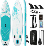 Jellyfish White Inflatable Stand Up Paddle Board – Durable SUP with Adjustable Paddle,Dual Action Pump, Carry Bag, Ankle Leash, Non-Slip EVA Deck – All Skill Levels