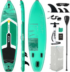 Light Green Inflatable Stand Up Paddle Board – Durable SUP with Adjustable Paddle,Dual Action Pump, Carry Bag, Ankle Leash, Non-Slip EVA Deck – All Skill Levels