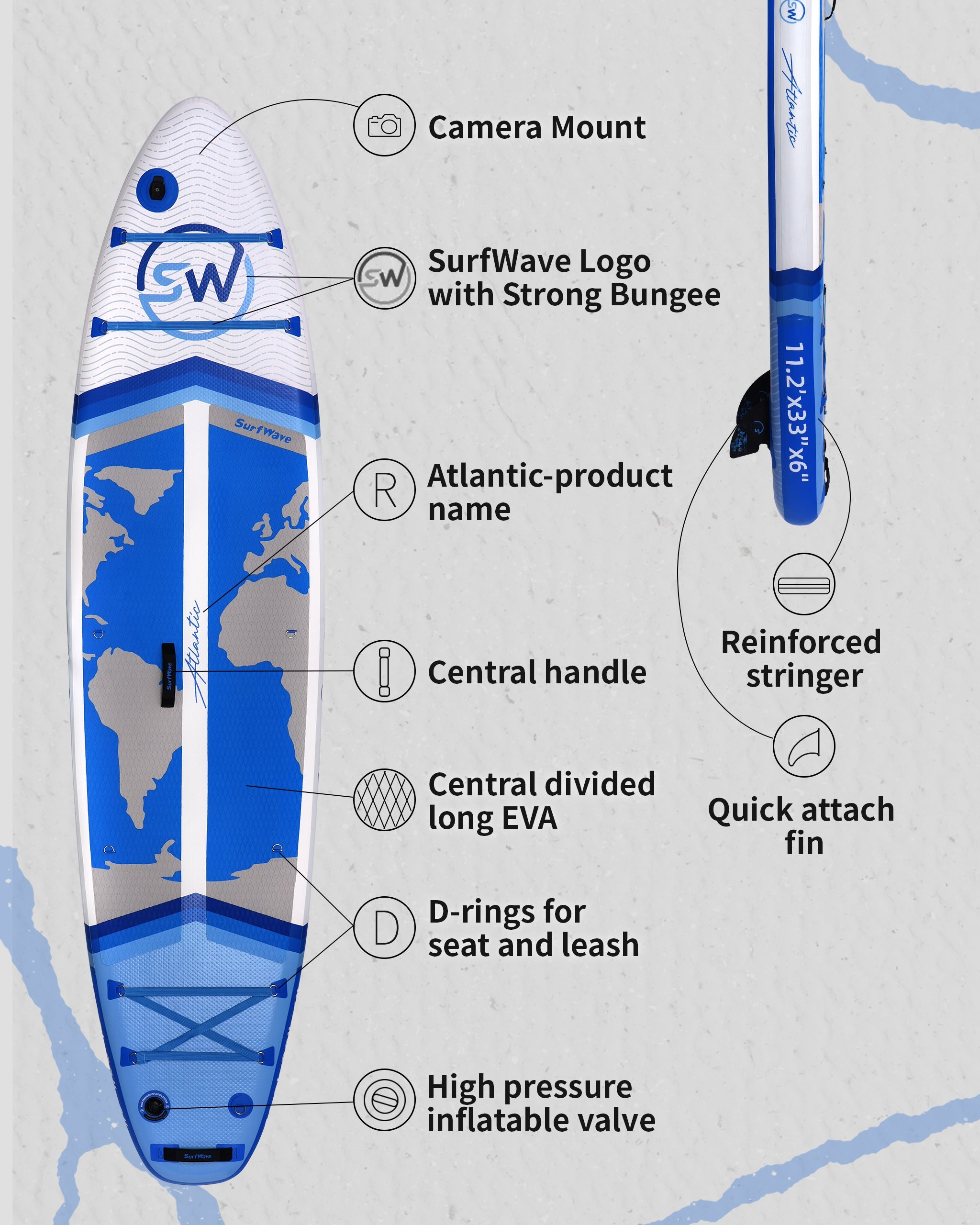 Pro Inflatable SUP Board,blue stand up paddle board 11ft All-Around inflatable stand up Paddle Board - Military-Grade for Surfing & Expedition, Includes Carbon Paddle & Pro Pump