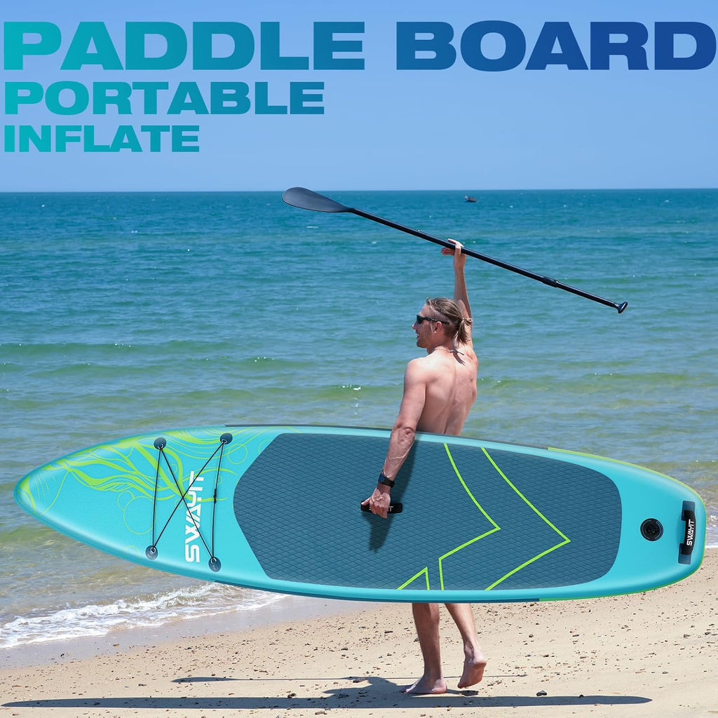 Jellyfish Yellow Inflatable Stand Up Paddle Board – Durable SUP with Adjustable Paddle,Dual Action Pump, Carry Bag, Ankle Leash, Non-Slip EVA Deck – All Skill Levels