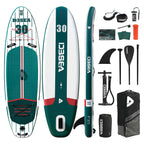 D3SEA 8'6" x 30" Inflatable Paddle Board for Kids - Green Red Varsity