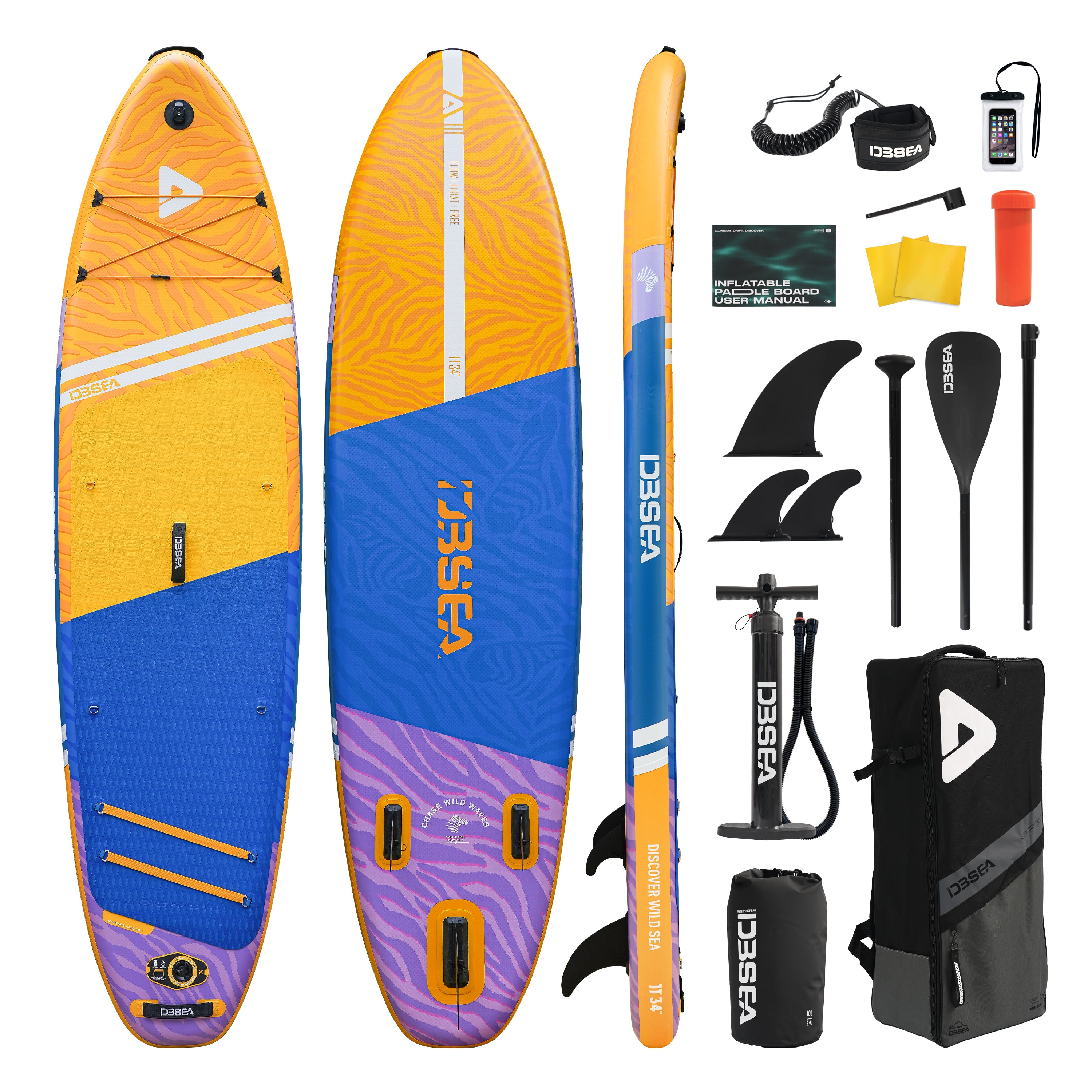 D3SEA 11' × 34" Extra Wide Inflatable Paddle Board - Golden Zest Zebra