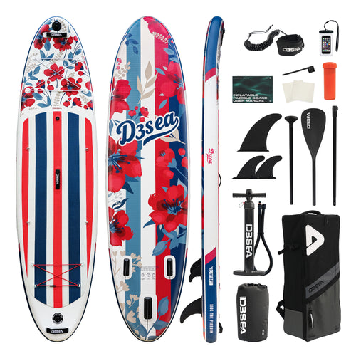 D3SEA 11' x 34" Extra Wide InflatablePaddle Board - Ruby Blue Bloom