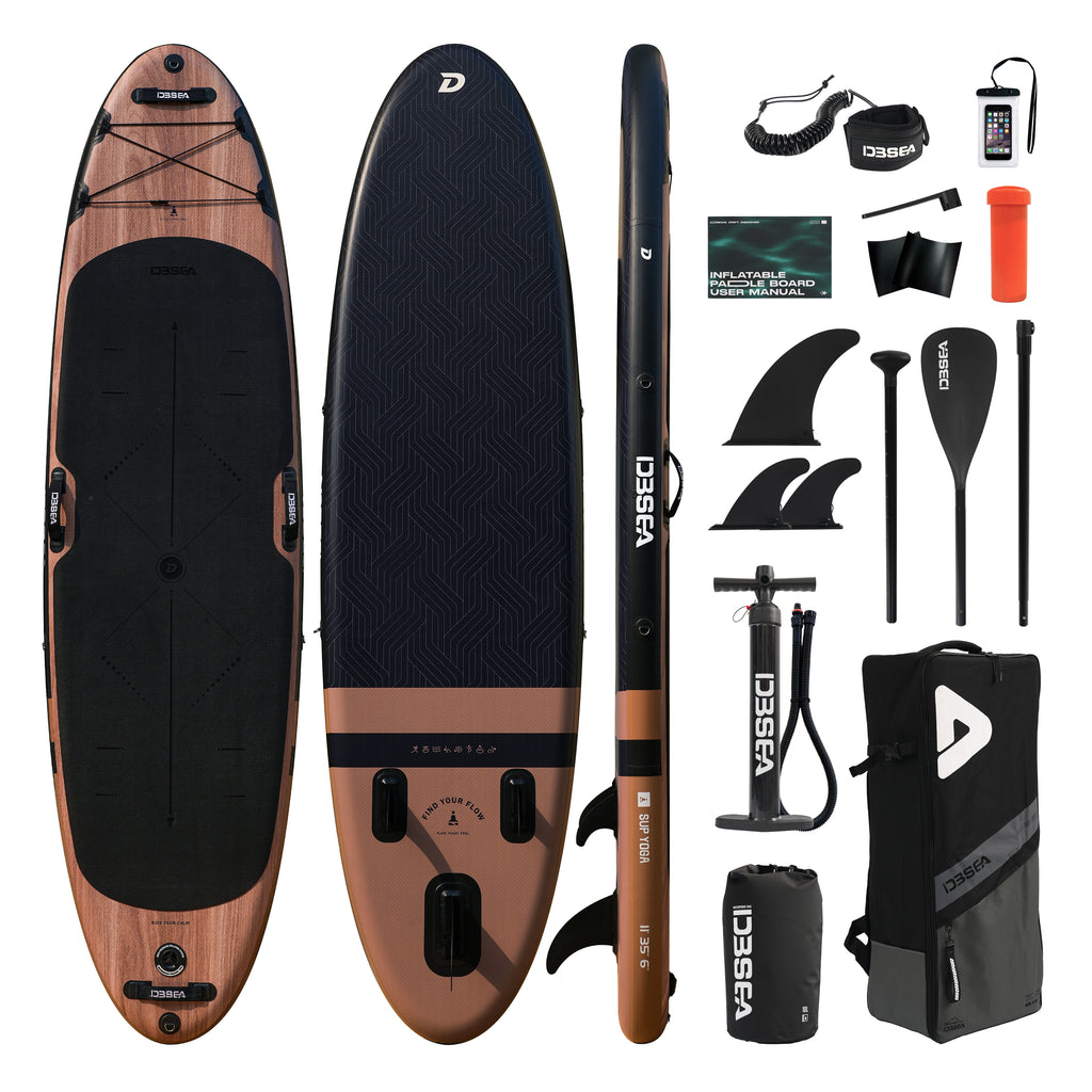 D3SEA 11' × 35" Extra Wide Inflatable Yoga SUP - Timber Noir